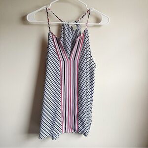 Loft White Striped Halter V-neck Swing Tank Top